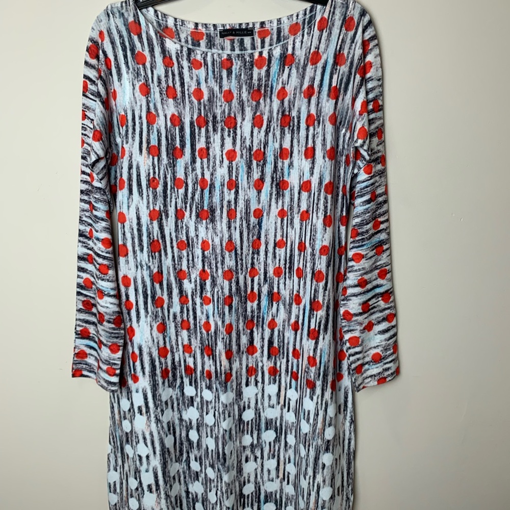 Nally & Millie White Black Dress with Red Polka Dots